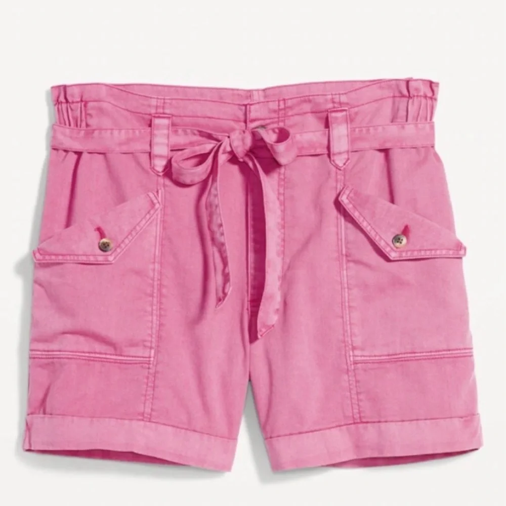 Old Navy Women Extra High-Waisted Tie-Belt Cargo Shorts Pink XL NWT 4”